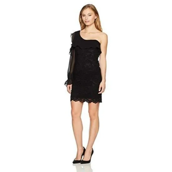 Bardot | Dresses | Bardot Black Fiorella One Cold Shoulder Sleeve Lace  Ruffle Bodycon Dress 8 M New | Poshmark